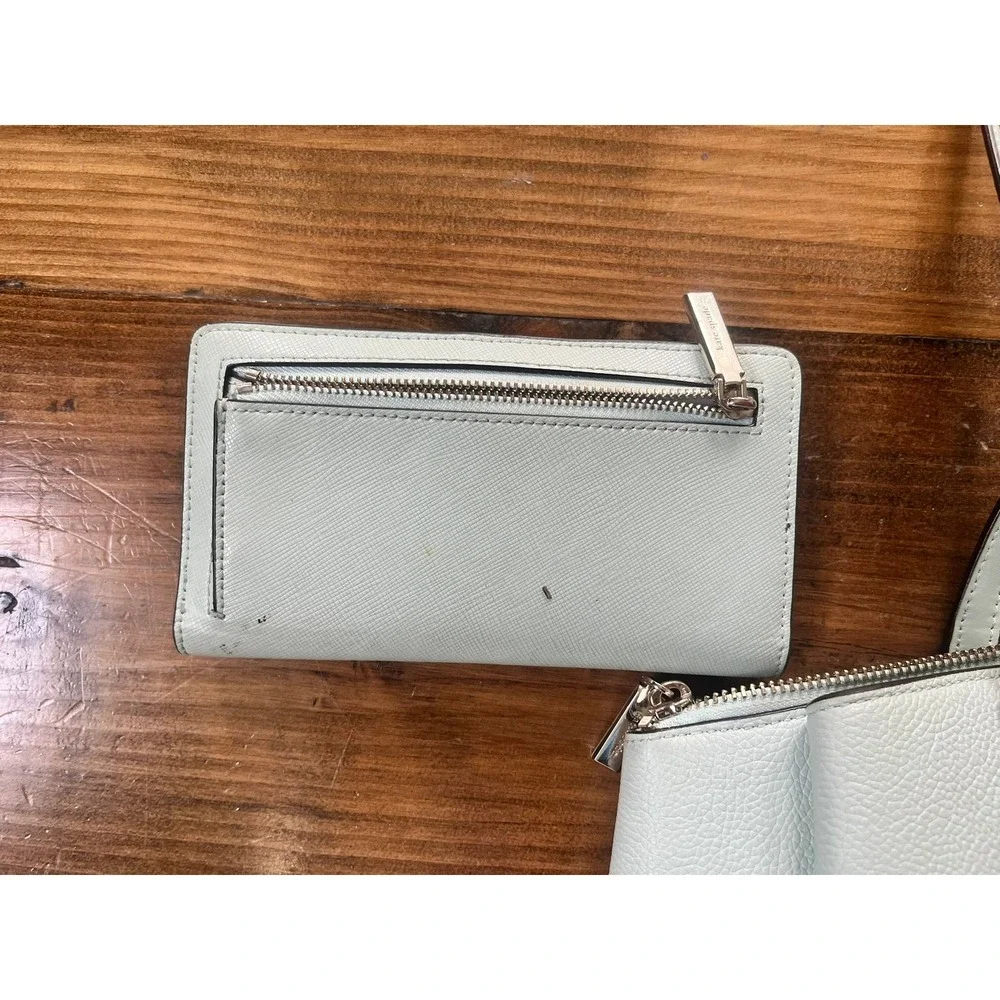 Kate Spade Mint Green Pebble Leather Tote Bag and Matching Slim Wallet Set